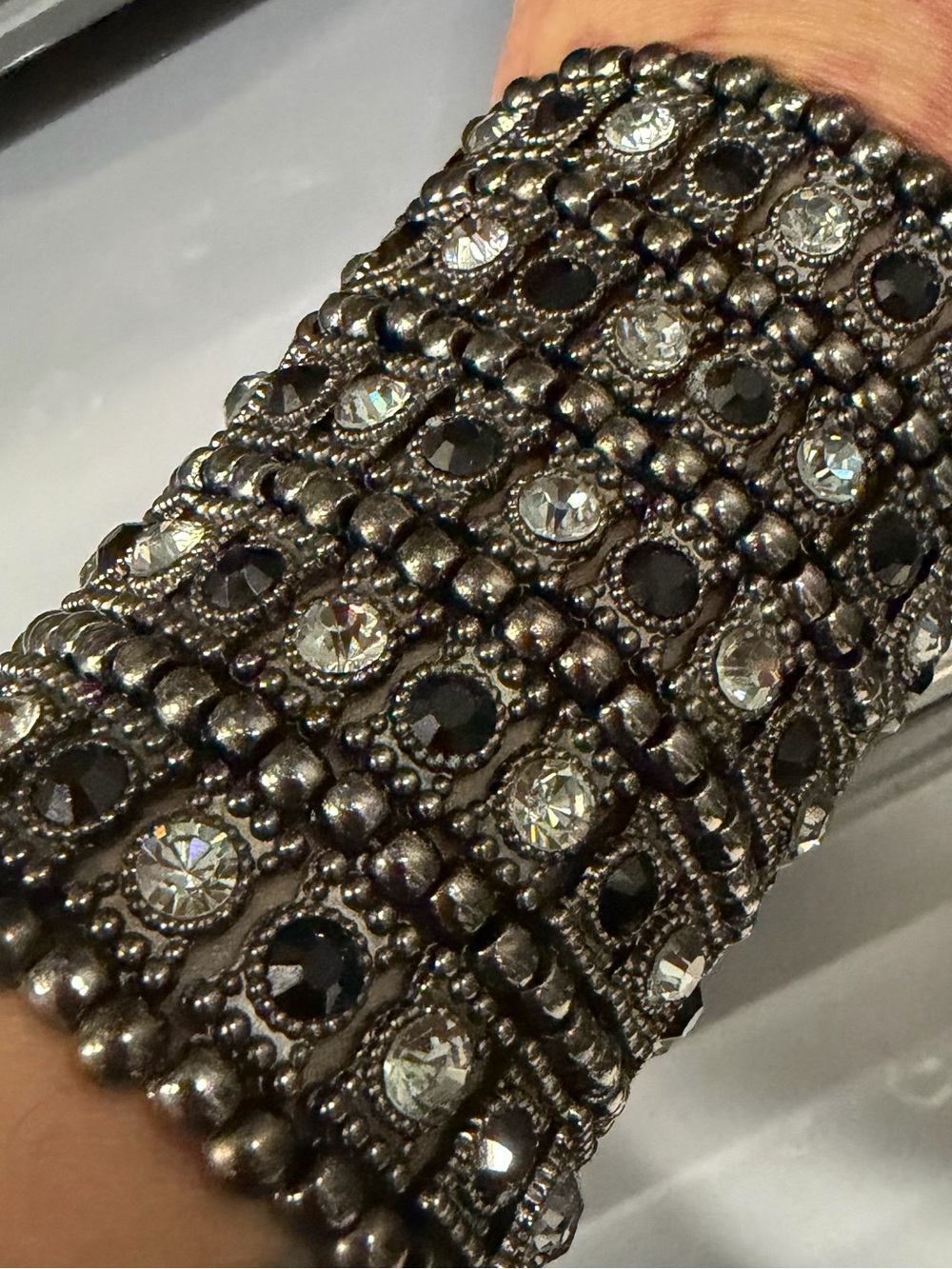 Embellished Black and Silver Statement Cuff Bracelet